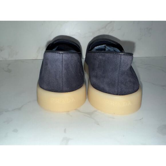 Prada Triangle Logo Suede Loafers Navy Blue 37.5 - Picture 2 of 6